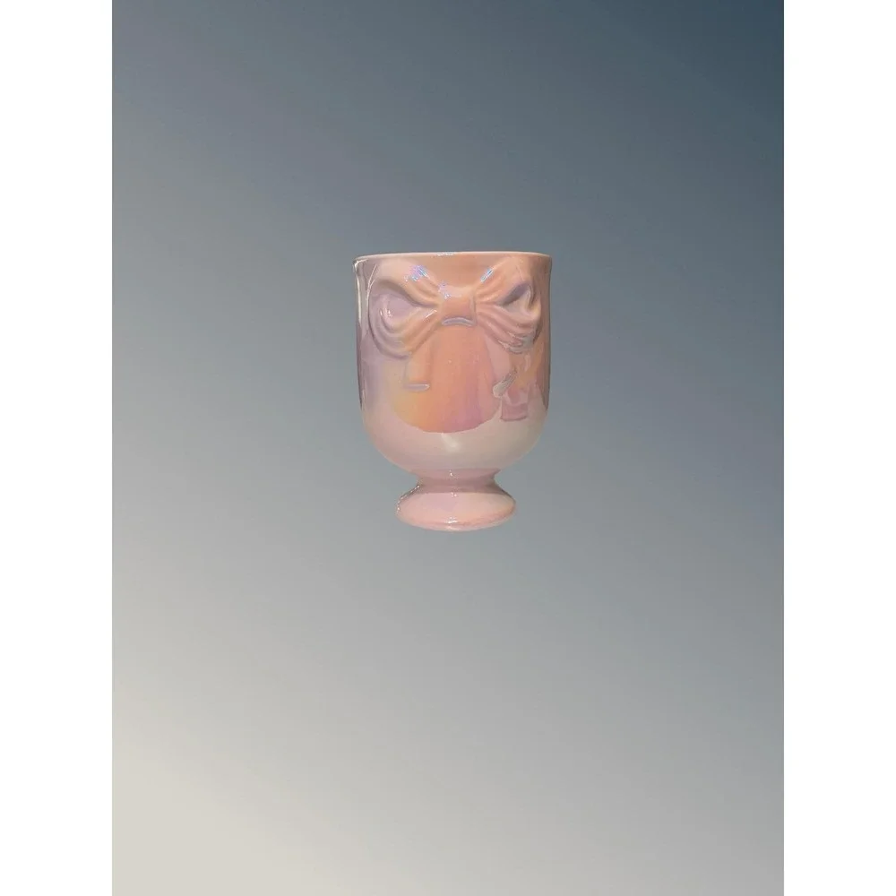 Retired Target Bullseye Playground Iridescent Pink Bow Ceramic Holder *read